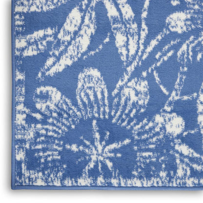 5' X 7' Blue And Ivory Floral Vines Distressed Area Rug