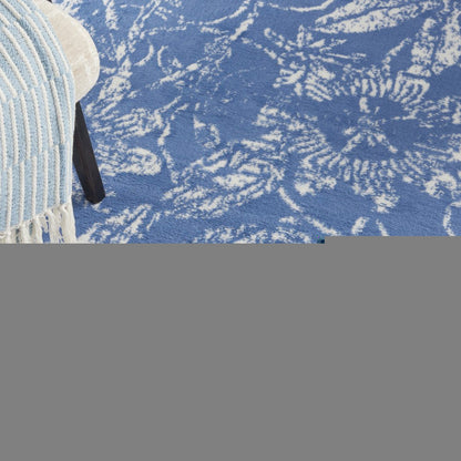 4' X 6' Blue And Ivory Floral Vines Distressed Area Rug