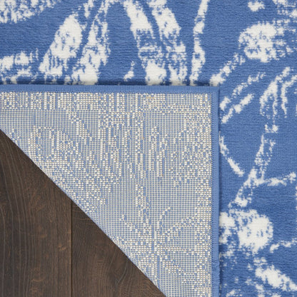 4' X 6' Blue And Ivory Floral Vines Distressed Area Rug