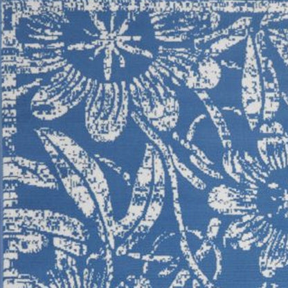4' X 6' Blue And Ivory Floral Vines Distressed Area Rug