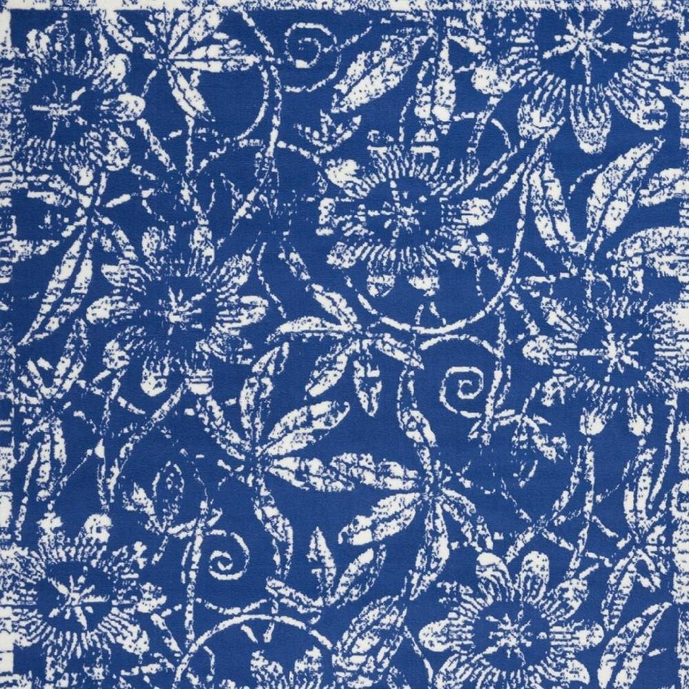 6' X 9' Ivory And Blue Floral Vines Distressed Area Rug