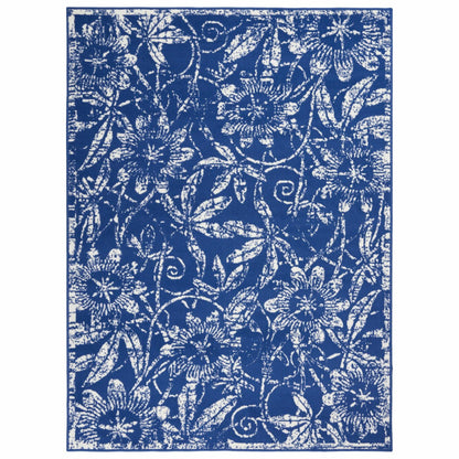 5' X 7' Navy Blue Floral Dhurrie Area Rug