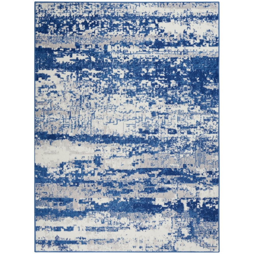 5' X 7' Blue And Ivory Ombre Dhurrie Area Rug