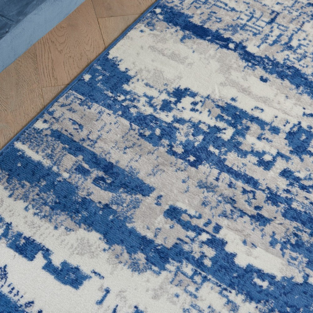 5' X 7' Blue And Ivory Ombre Dhurrie Area Rug