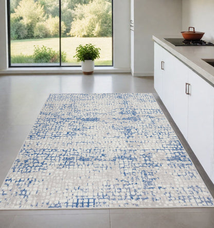 5' X 7' Blue Gray Abstract Dhurrie Area Rug