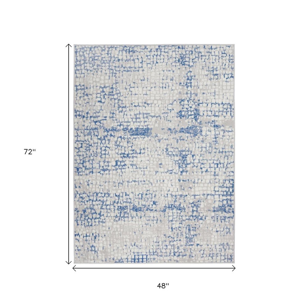 4' X 6' Blue And Gray Geometric Area Rug