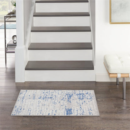 5' X 7' Blue Gray Abstract Dhurrie Area Rug