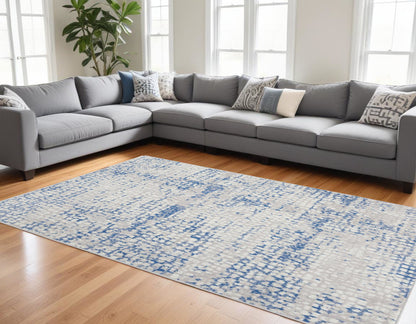 5' X 7' Blue Gray Abstract Dhurrie Area Rug