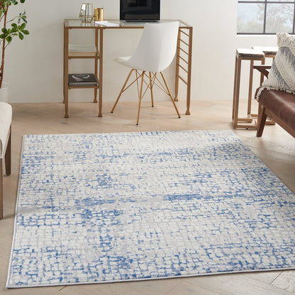 5' X 7' Blue Gray Abstract Dhurrie Area Rug