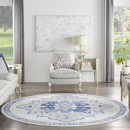 4' X 6' Ivory And Blue Geometric Area Rug