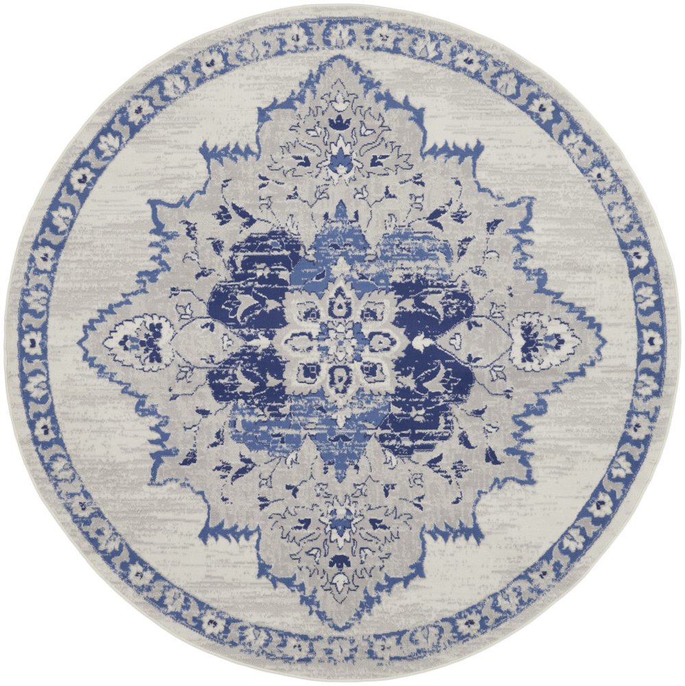 4' X 6' Ivory And Blue Geometric Area Rug