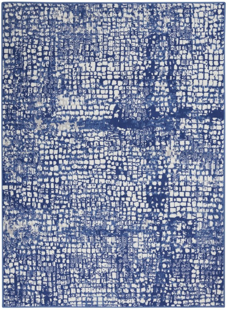 6' X 9' Ivory And Blue Geometric Area Rug