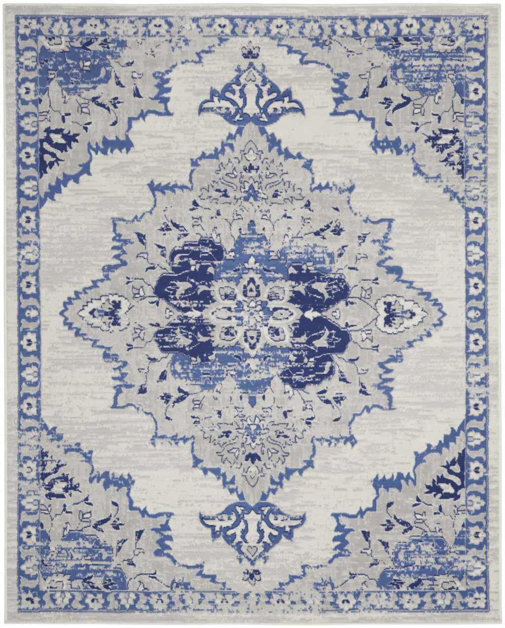 4' X 6' Ivory And Blue Geometric Area Rug