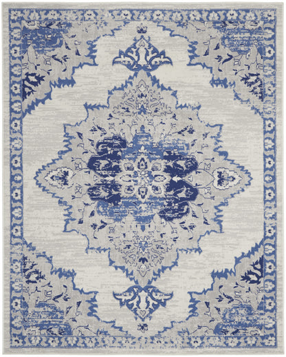 4' X 6' Ivory And Blue Geometric Area Rug