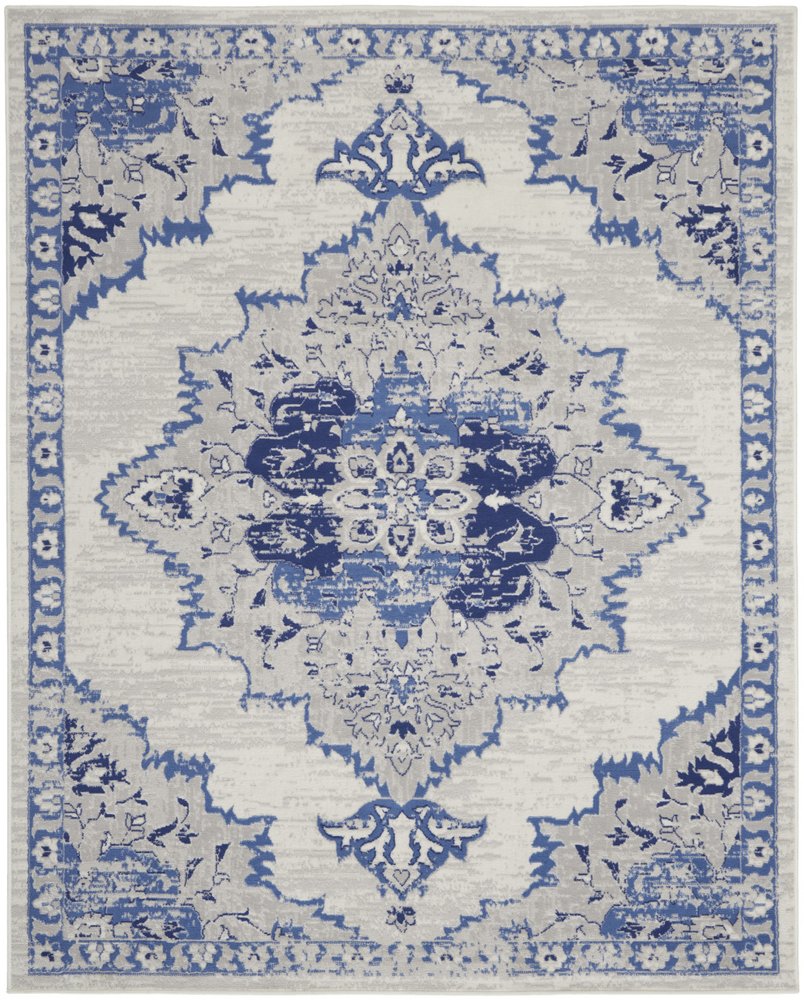 4' X 6' Ivory And Blue Geometric Area Rug