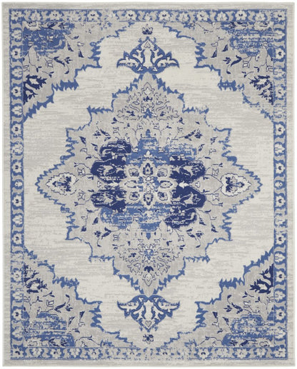 4' X 6' Ivory And Blue Geometric Area Rug