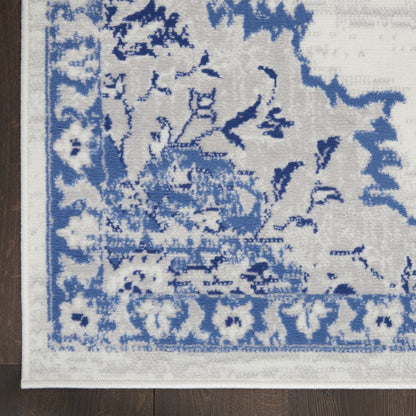 4' X 6' Ivory And Blue Geometric Area Rug