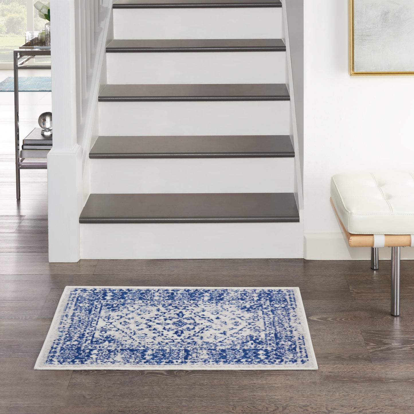 4' X 6' Ivory And Blue Geometric Area Rug