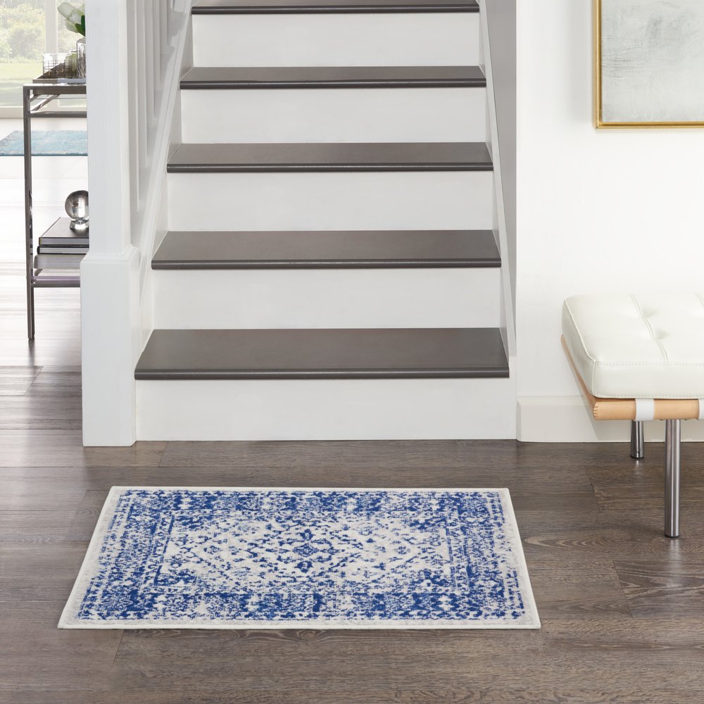 4' X 6' Ivory And Blue Geometric Area Rug
