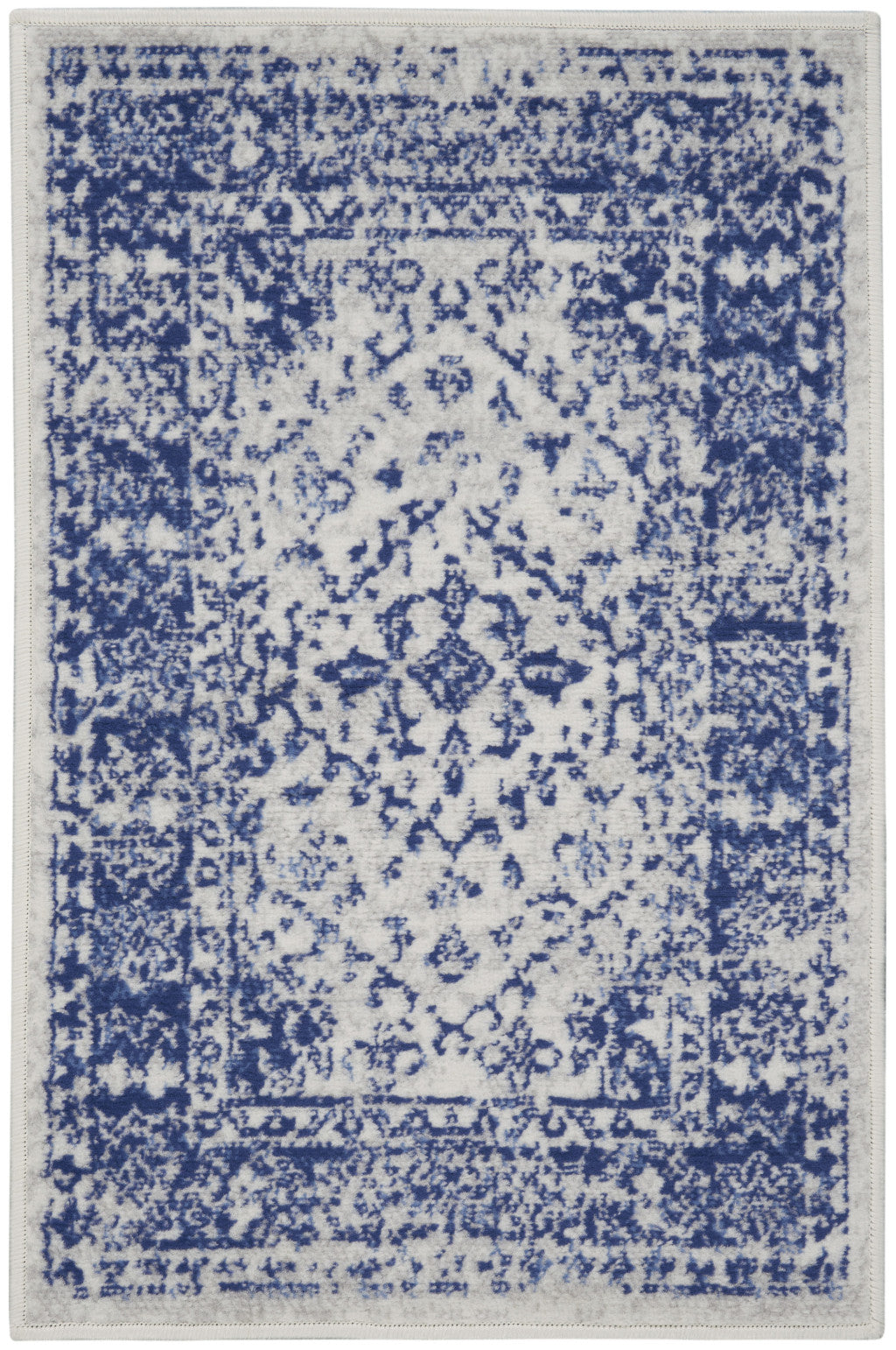 4' X 6' Ivory And Blue Geometric Area Rug