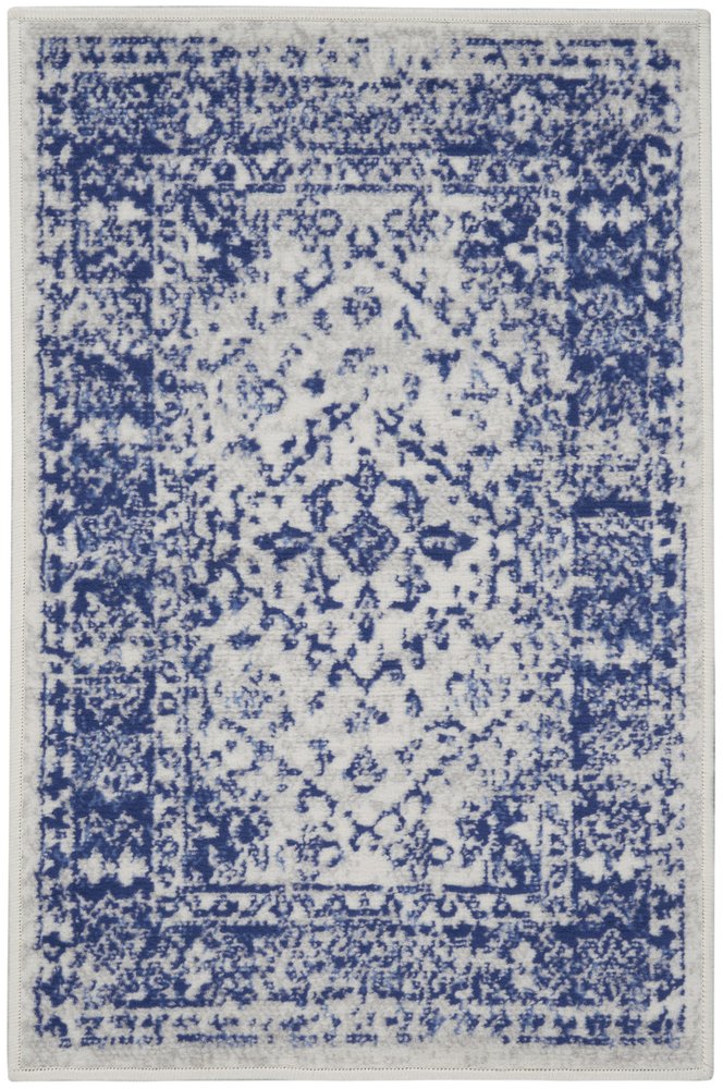 4' X 6' Ivory And Blue Geometric Area Rug