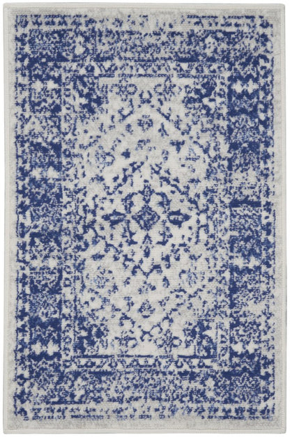 4' X 6' Ivory And Blue Geometric Area Rug