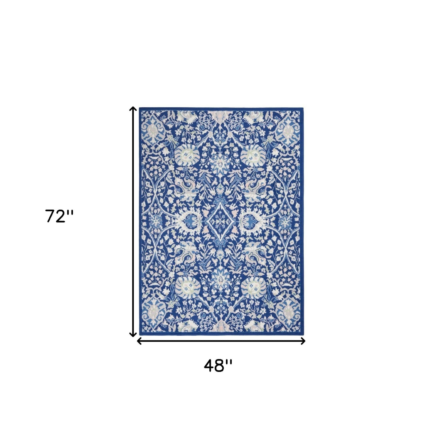 5' X 7' Navy Blue Floral Dhurrie Area Rug