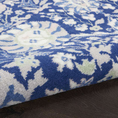 6' X 9' Blue And Ivory Floral Area Rug