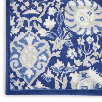6' X 9' Blue And Ivory Floral Area Rug