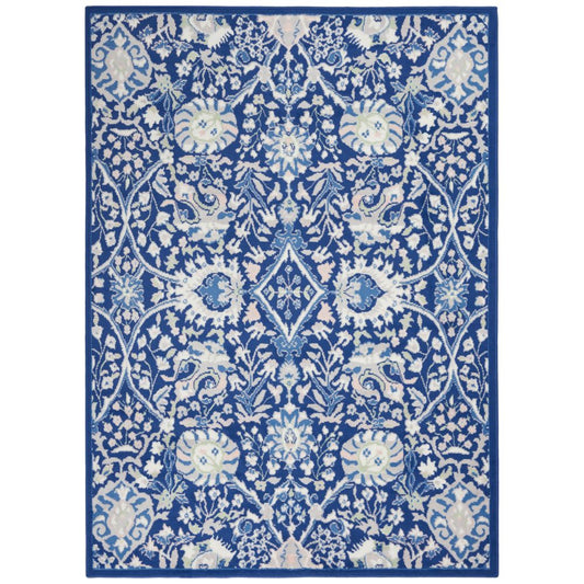 5' X 7' Navy Blue Floral Dhurrie Area Rug