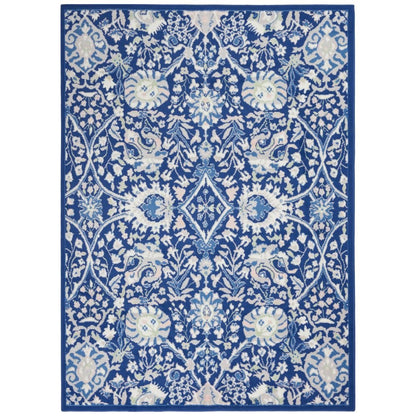 6' X 9' Blue And Ivory Floral Area Rug
