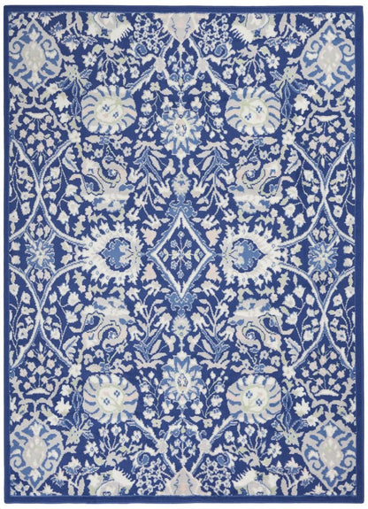 6' X 9' Blue And Ivory Floral Area Rug