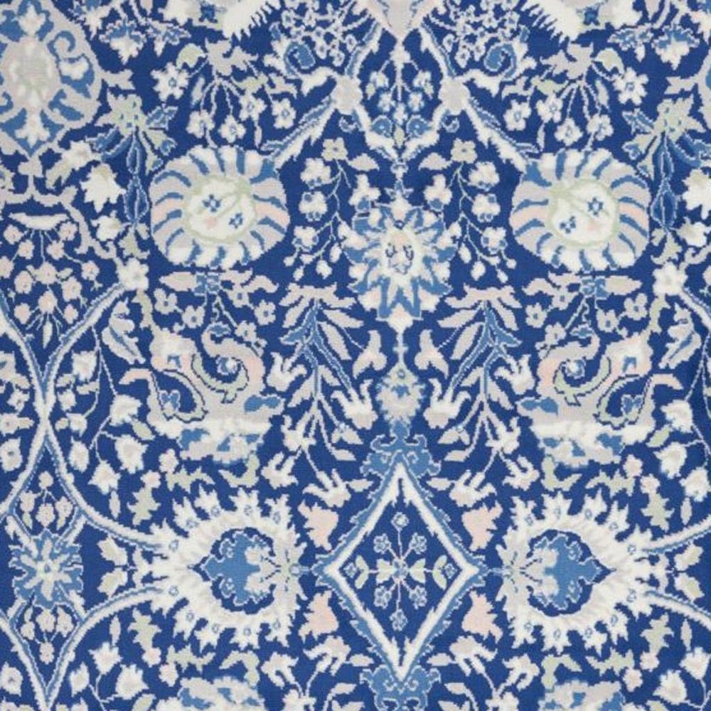6' X 9' Blue And Ivory Floral Area Rug