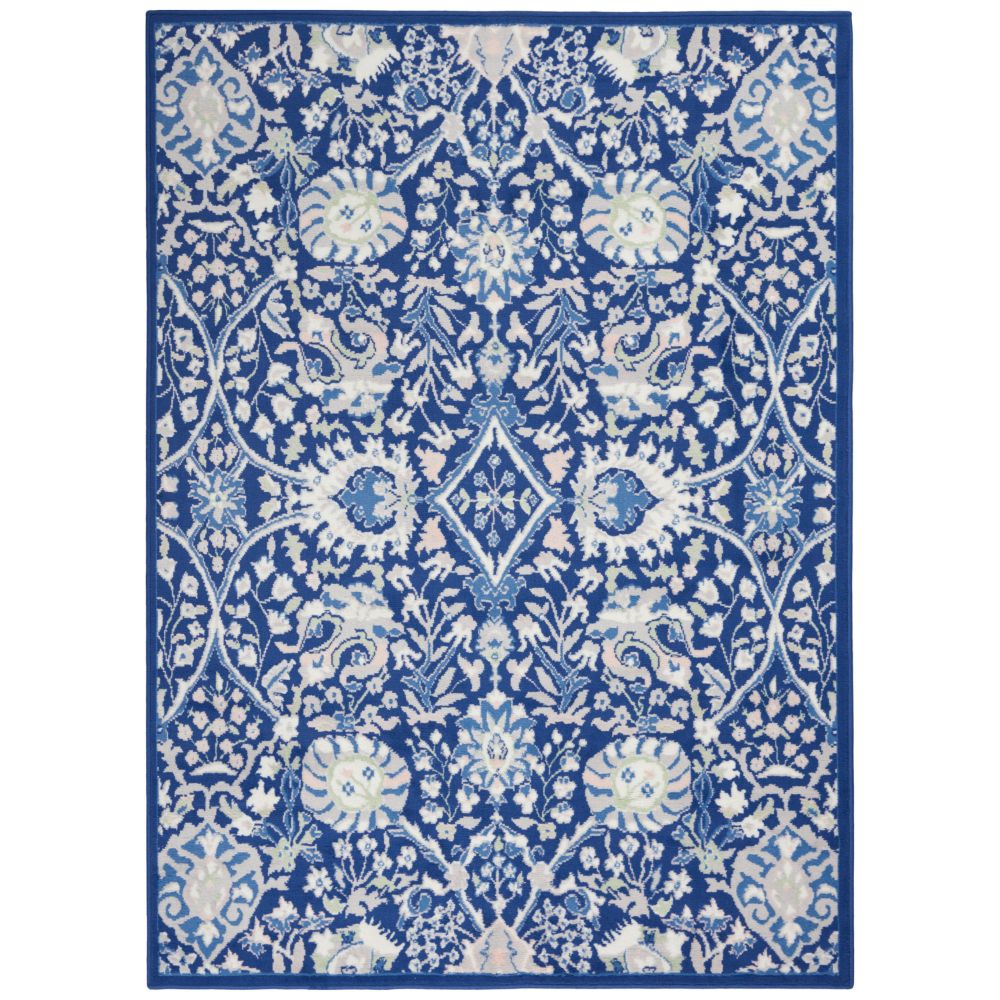 5' X 7' Navy Blue Floral Dhurrie Area Rug