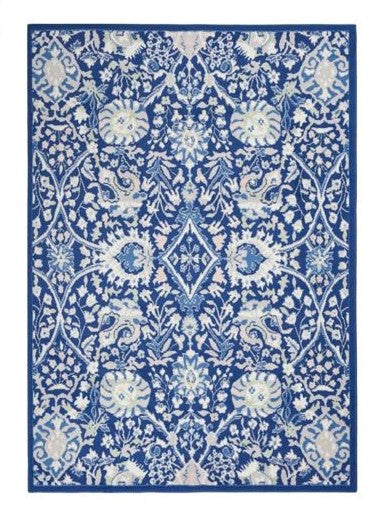 5' X 7' Navy Blue Floral Dhurrie Area Rug