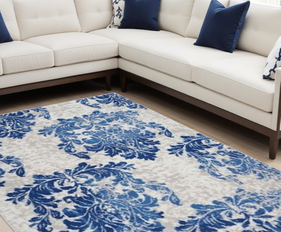 6' X 9' Navy Blue Floral Dhurrie Area Rug