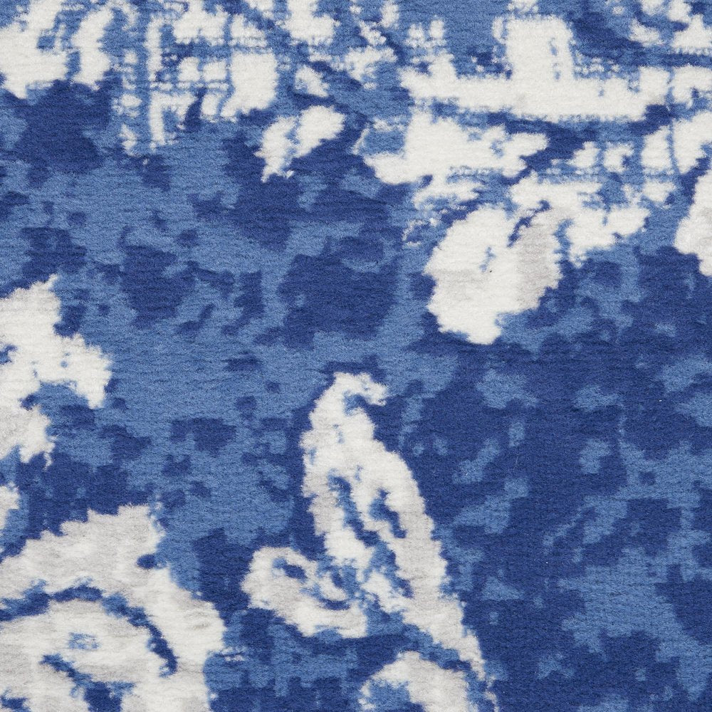 4' X 6' Ivory And Blue Damask Distressed Area Rug