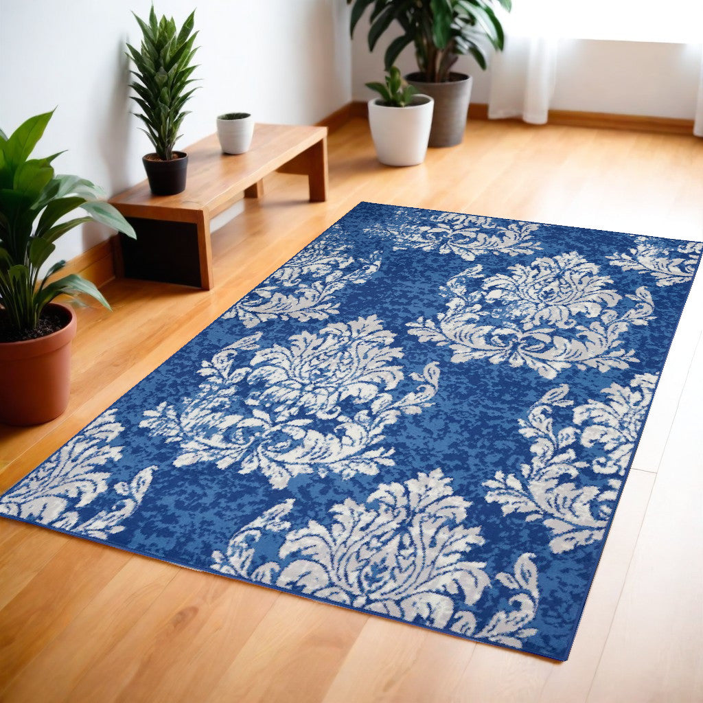 6' X 9' Navy Blue Floral Dhurrie Area Rug