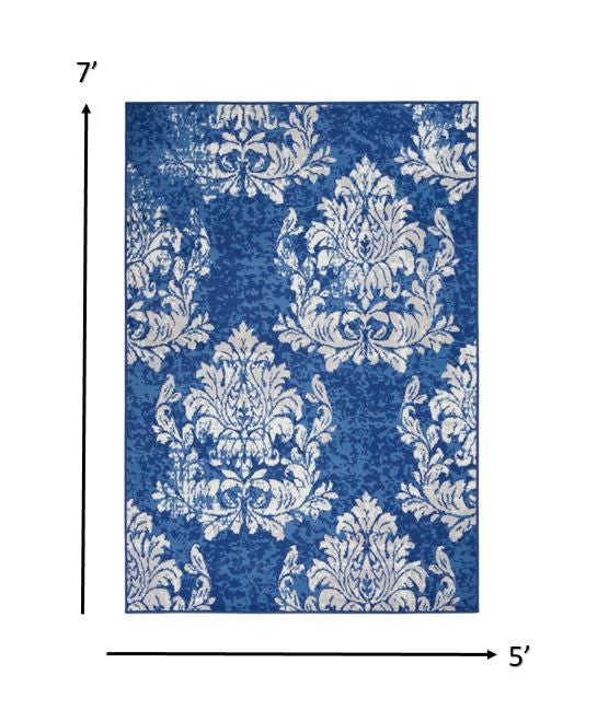 6' X 9' Navy Blue Floral Dhurrie Area Rug