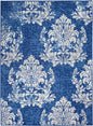 4' X 6' Ivory And Blue Damask Distressed Area Rug