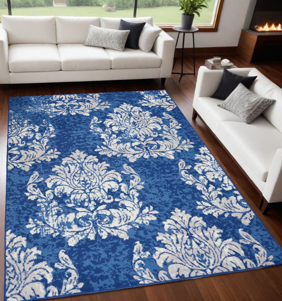 6' X 9' Navy Blue Floral Dhurrie Area Rug