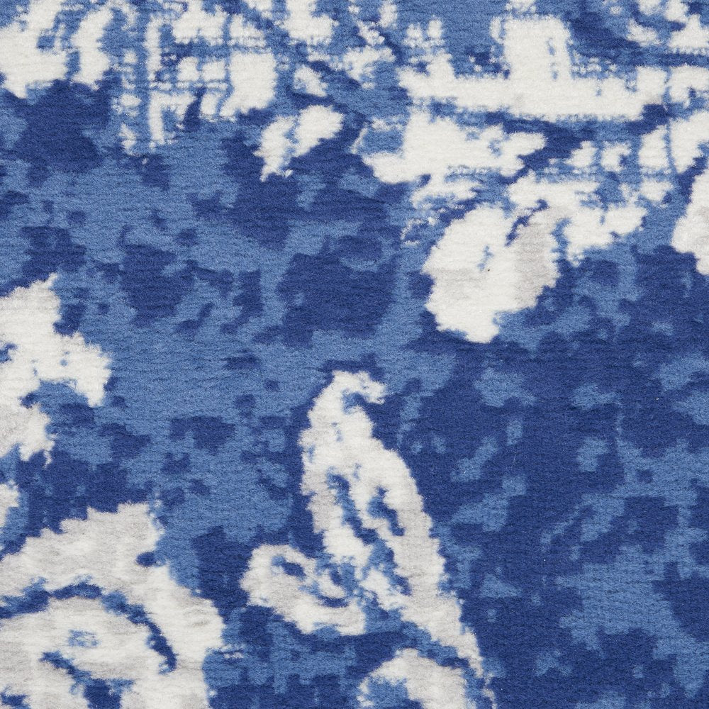 4' X 6' Ivory And Blue Damask Distressed Area Rug