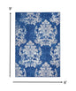4' X 6' Ivory And Blue Damask Distressed Area Rug