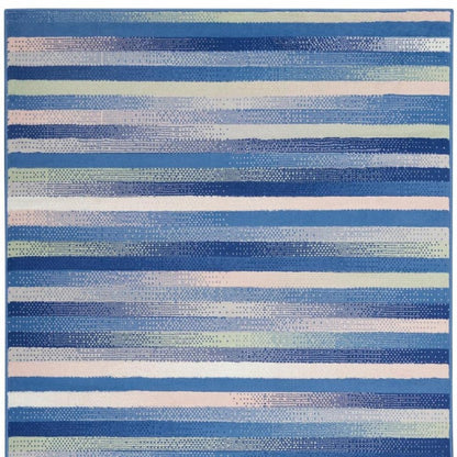 4' X 6' Blue And White Striped Distressed Area Rug