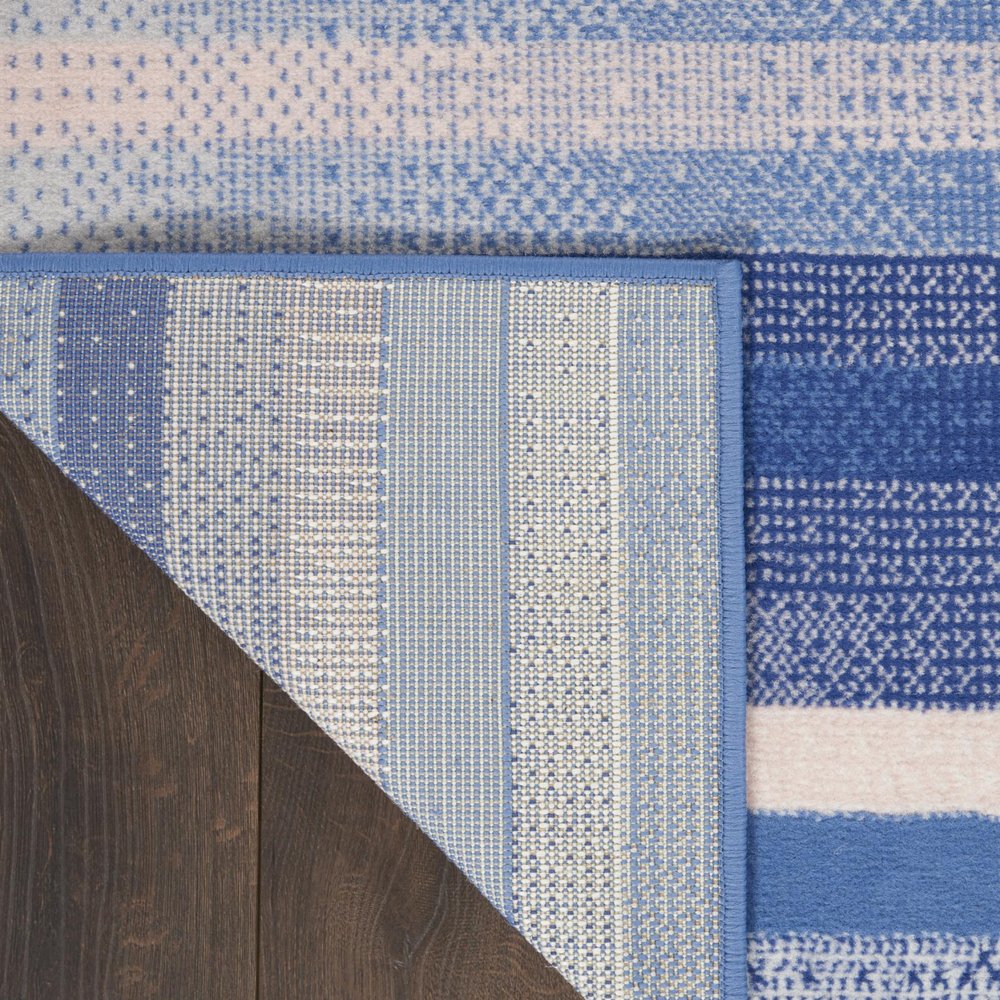 6' X 9' Blue And White Striped Distressed Area Rug
