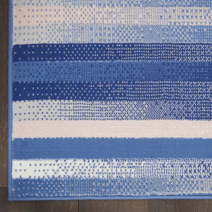 5' X 7' Blue And White Striped Distressed Area Rug