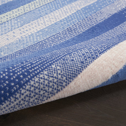 5' X 7' Blue And White Striped Distressed Area Rug