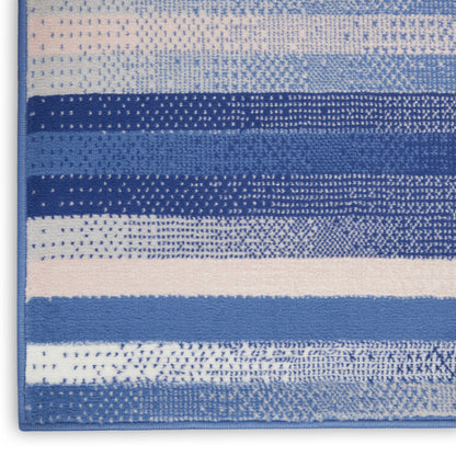 4' X 6' Blue And White Striped Distressed Area Rug