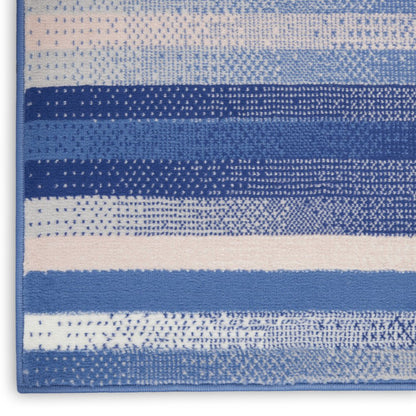 5' X 7' Blue And White Striped Distressed Area Rug