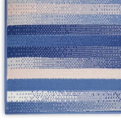 6' X 9' Blue And White Striped Distressed Area Rug